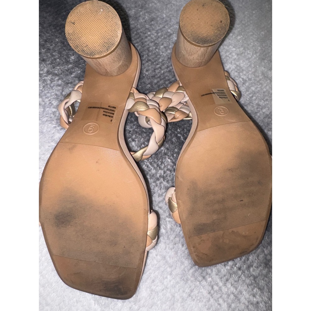 A New Day Womens Braided Block Heel Slide Sandals Tan Gold Square Toe Size 9 - Picture 8 of 8